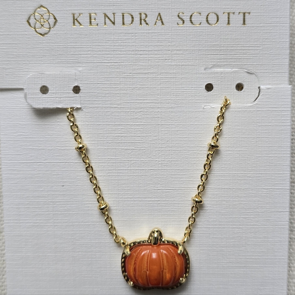 Kendra Scott Gold Necklace with Orange Pumpkin Pendant